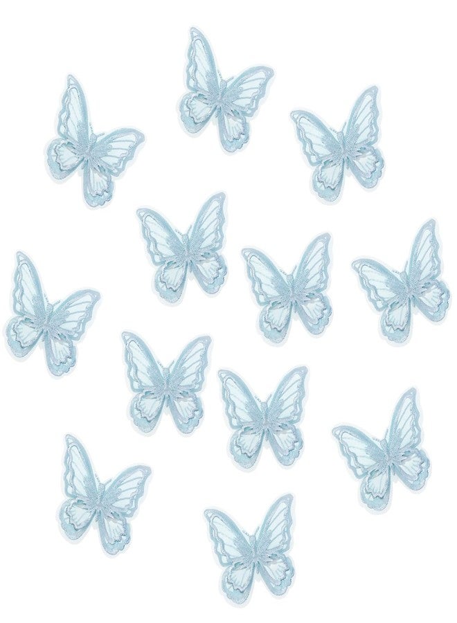 AIBFRID 12Pcs Blue Butterfly Hair Clips, Cute Lace Embroidery Flower Butterfly Hair Bow for Women Girls Fairy Hair Accessories Halloween Christmas Party Decor (Blue) - Image 1